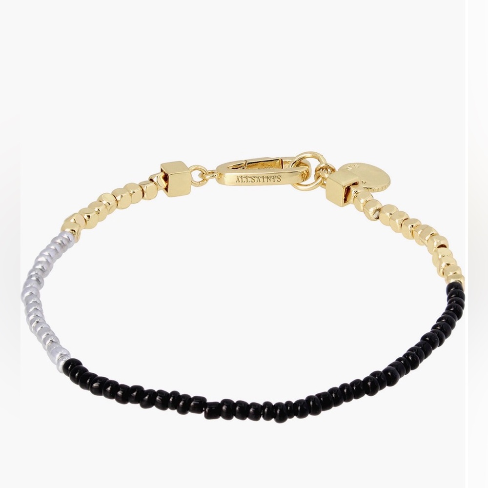 All Saints Gold, Black & Silver Beaded Delicate Bracelet